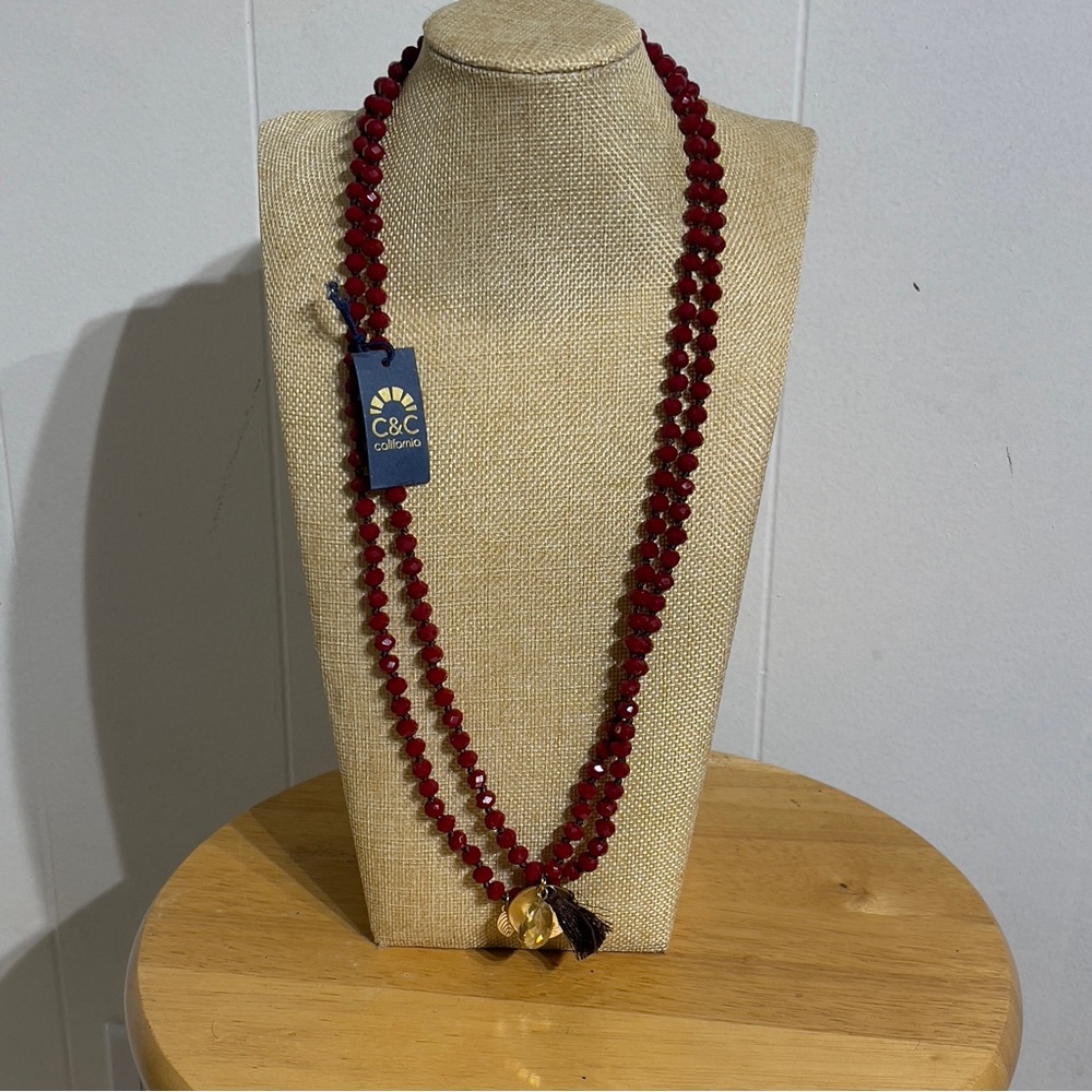 C&C California Faceted Red Long Strand Beaded Necklace